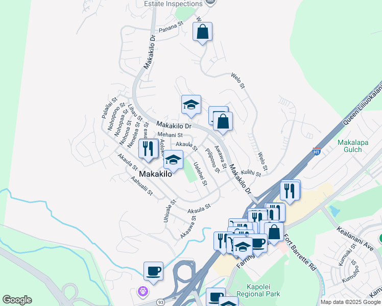 map of restaurants, bars, coffee shops, grocery stores, and more near 92-674 Anipeahi Street in Kapolei