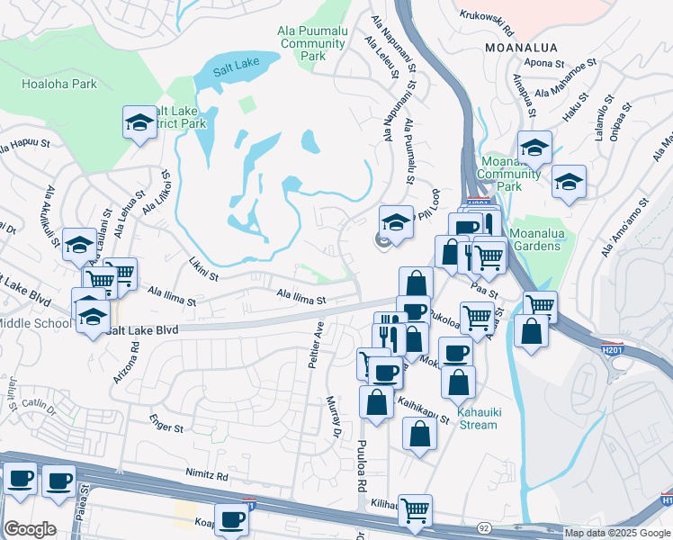 map of restaurants, bars, coffee shops, grocery stores, and more near in Honolulu