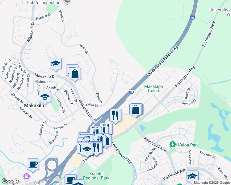 map of restaurants, bars, coffee shops, grocery stores, and more near 92-2080 Kulihi Street in Kapolei