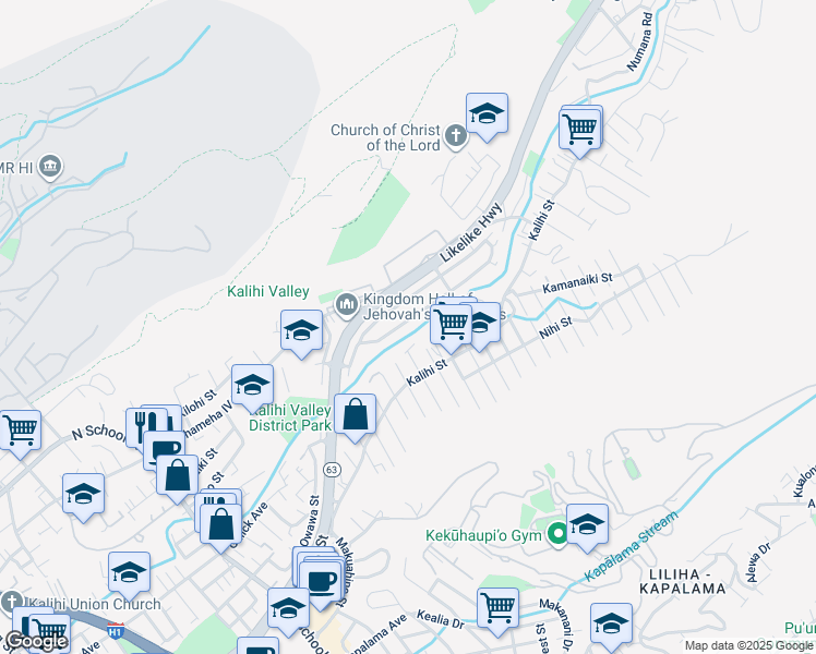 map of restaurants, bars, coffee shops, grocery stores, and more near 2169 Jennie Street in Honolulu