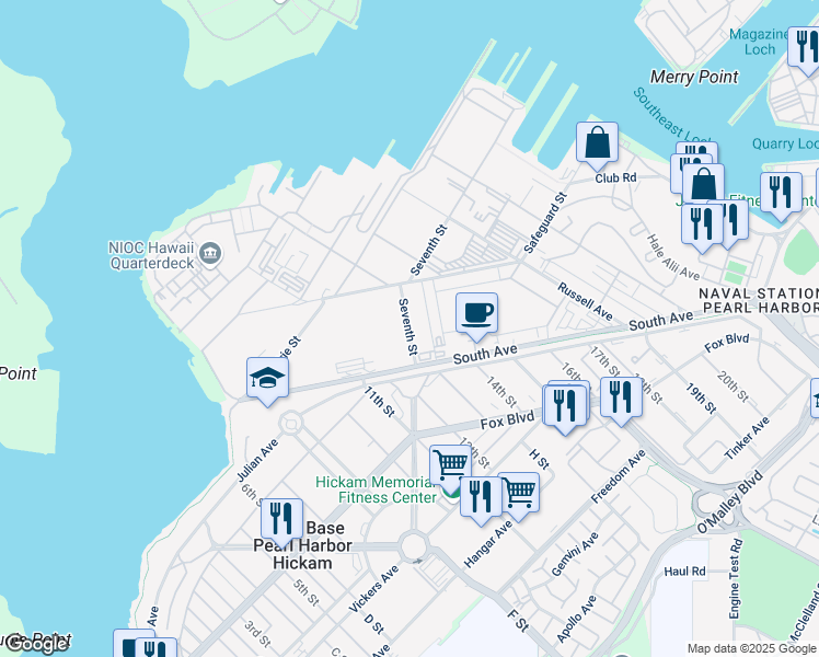 map of restaurants, bars, coffee shops, grocery stores, and more near 143 7th Street in Honolulu
