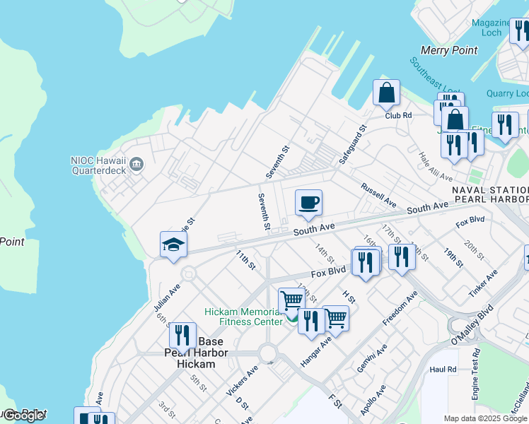 map of restaurants, bars, coffee shops, grocery stores, and more near 157 7th Street in Honolulu