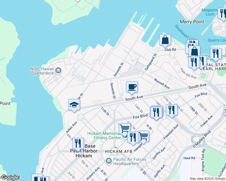 map of restaurants, bars, coffee shops, grocery stores, and more near 145 7th Street in Honolulu
