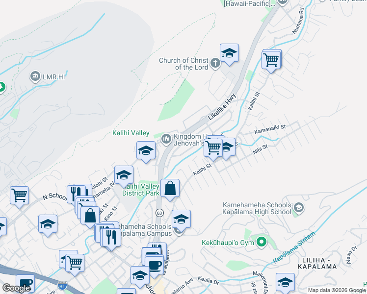 map of restaurants, bars, coffee shops, grocery stores, and more near 2183 Wilson St in Honolulu