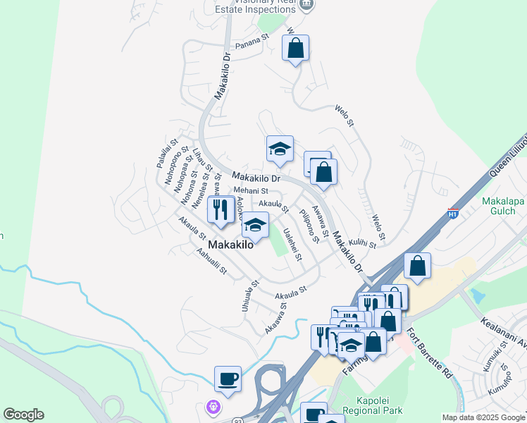map of restaurants, bars, coffee shops, grocery stores, and more near 92-619 Auwaea Street in Kapolei