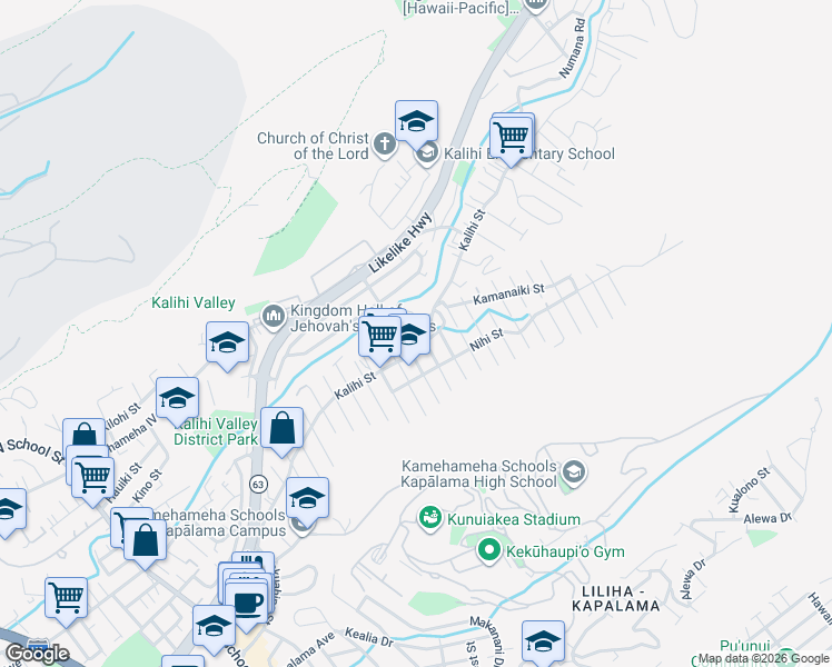 map of restaurants, bars, coffee shops, grocery stores, and more near 1721 Monte Street in Honolulu