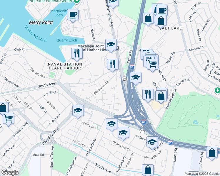 map of restaurants, bars, coffee shops, grocery stores, and more near 1406 Gombasy Court in Honolulu