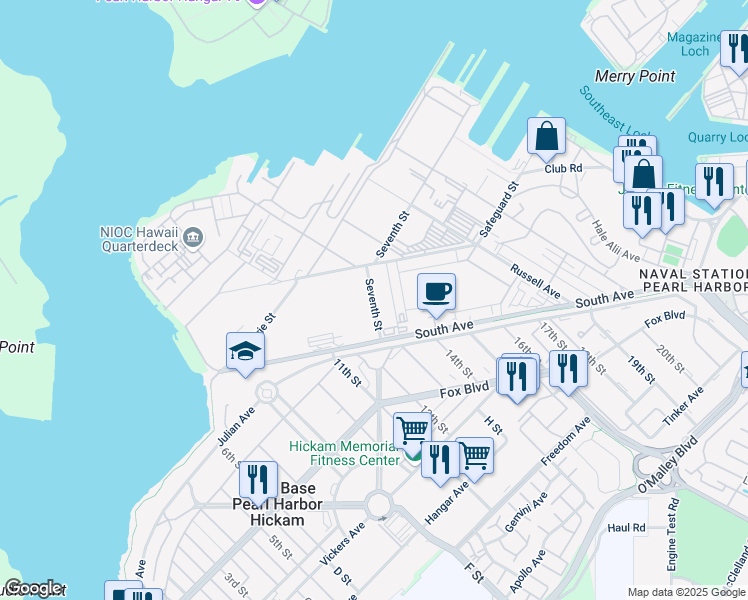 map of restaurants, bars, coffee shops, grocery stores, and more near 157 7th Street in Honolulu