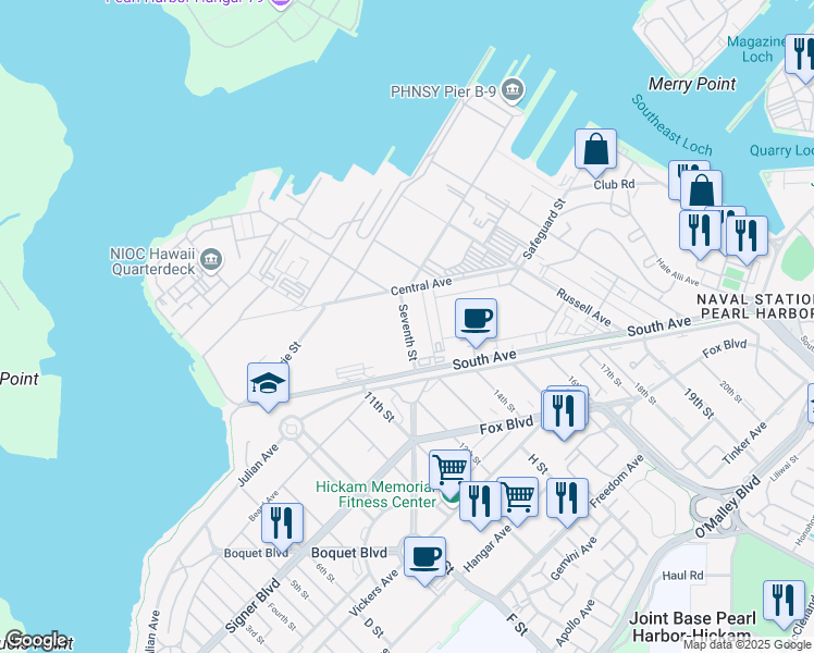map of restaurants, bars, coffee shops, grocery stores, and more near 151 7th Street in Honolulu