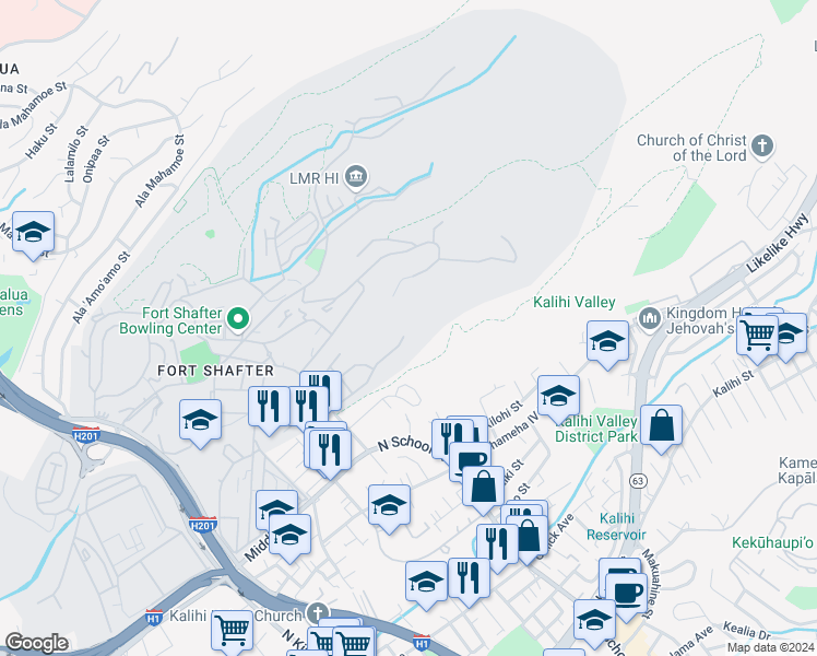 map of restaurants, bars, coffee shops, grocery stores, and more near 2191 Simpson Street in Honolulu