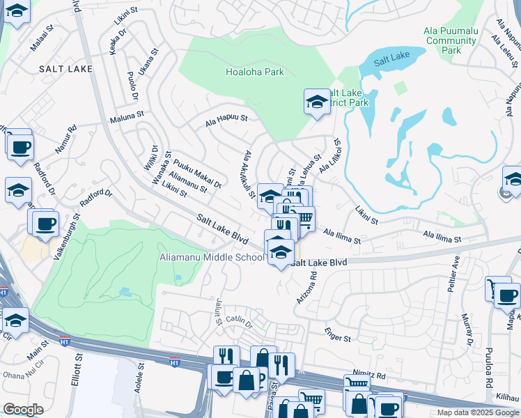 map of restaurants, bars, coffee shops, grocery stores, and more near 3333 Ala Akulikuli Street in Honolulu