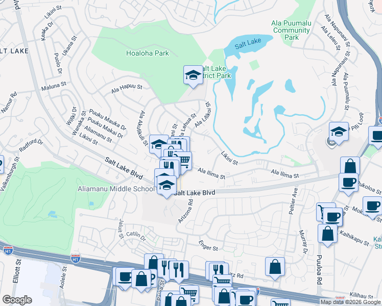 map of restaurants, bars, coffee shops, grocery stores, and more near 925 Ala Lilikoi Street in Honolulu