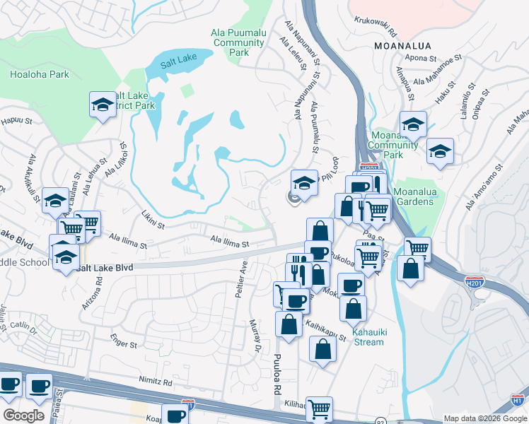 map of restaurants, bars, coffee shops, grocery stores, and more near in Honolulu