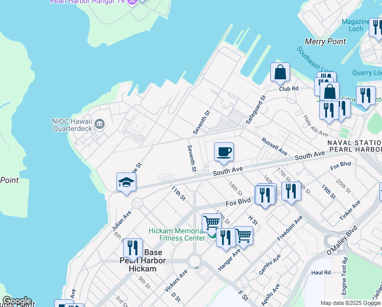 map of restaurants, bars, coffee shops, grocery stores, and more near 157 7th Street in Honolulu