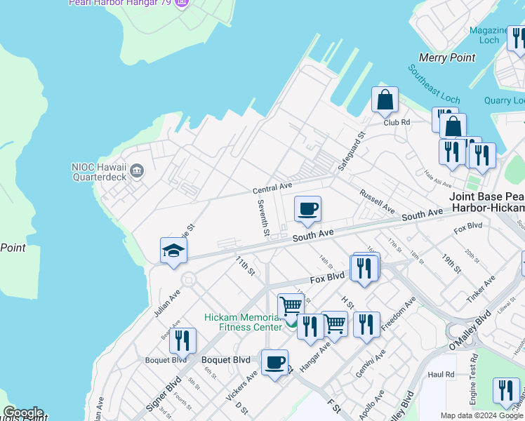 map of restaurants, bars, coffee shops, grocery stores, and more near 157 7th Street in Honolulu
