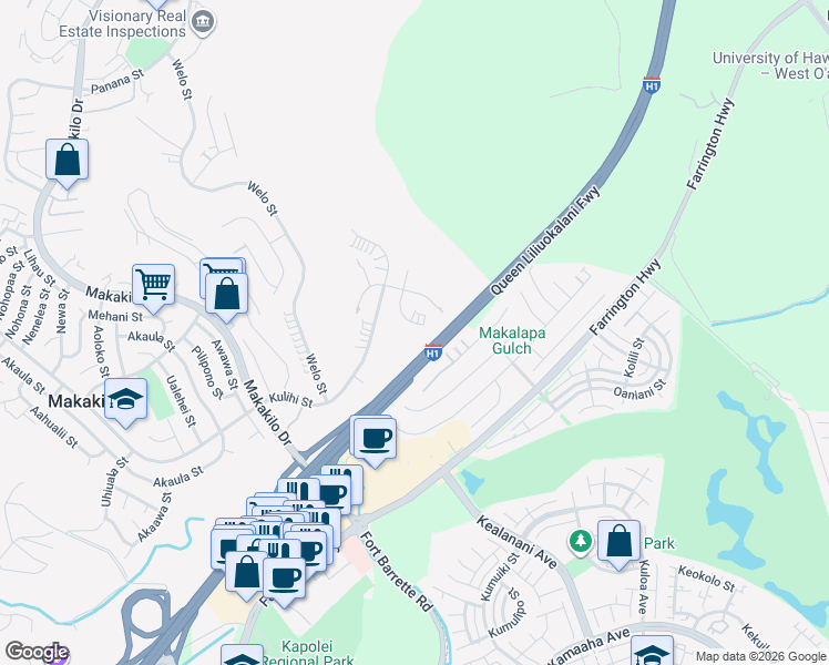 map of restaurants, bars, coffee shops, grocery stores, and more near 92-2080 Kulihi Street in Kapolei