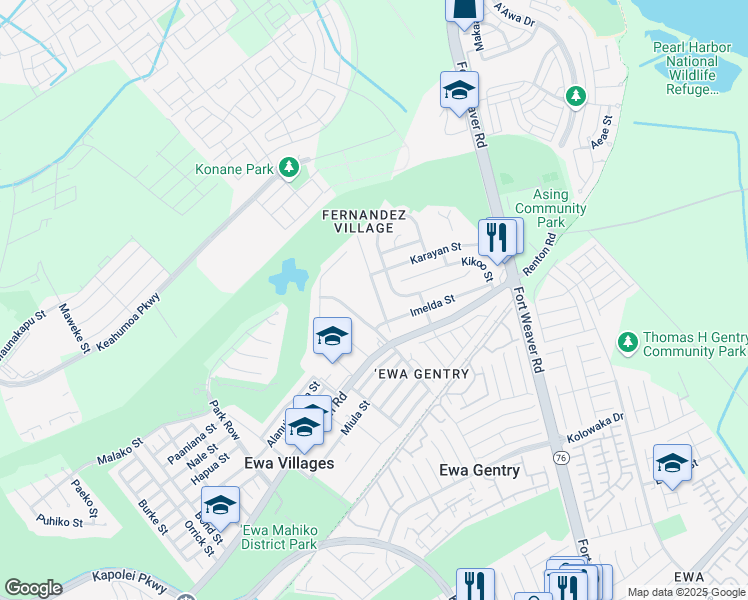 map of restaurants, bars, coffee shops, grocery stores, and more near 91-1714 Ala Loa Street in Ewa Beach