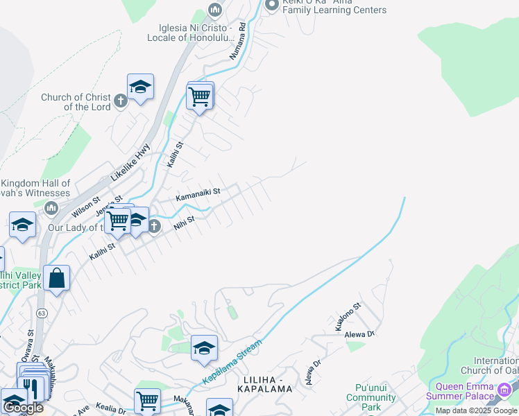 map of restaurants, bars, coffee shops, grocery stores, and more near 1546 Laulani Street in Honolulu