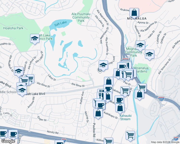 map of restaurants, bars, coffee shops, grocery stores, and more near 1121 Ala Napunani Street in Honolulu