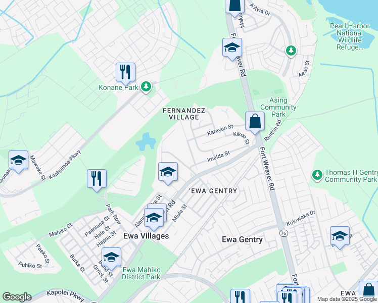 map of restaurants, bars, coffee shops, grocery stores, and more near 91-1309 Hoopio Street in Ewa Beach