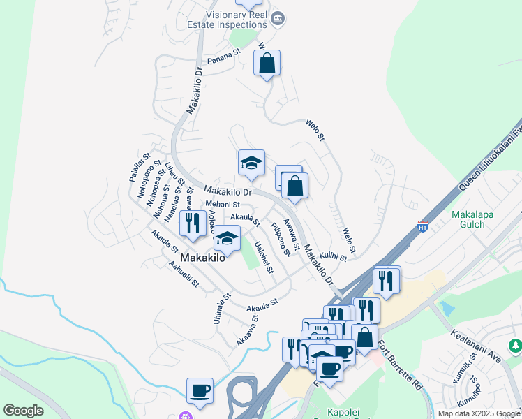 map of restaurants, bars, coffee shops, grocery stores, and more near 92-595 Mehani Place in Kapolei