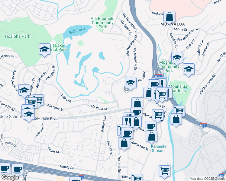 map of restaurants, bars, coffee shops, grocery stores, and more near 1121 Ala Napunani Street in Honolulu