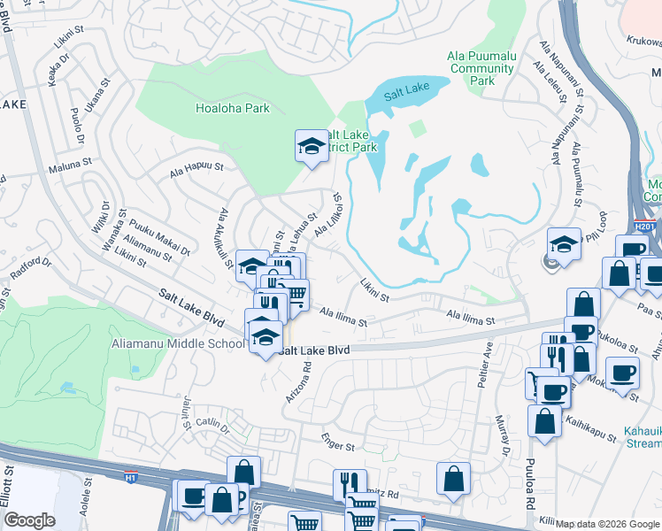 map of restaurants, bars, coffee shops, grocery stores, and more near in Honolulu