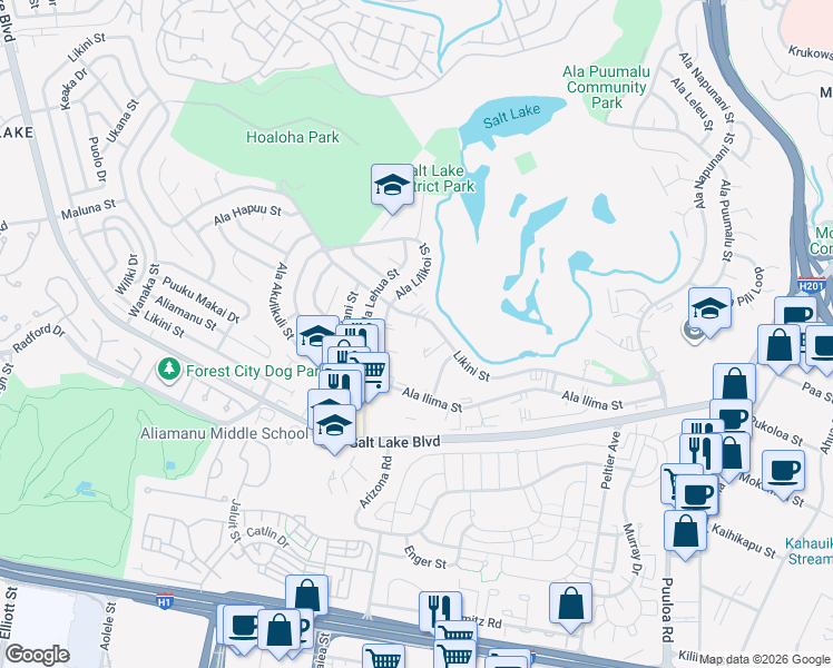 map of restaurants, bars, coffee shops, grocery stores, and more near in Honolulu