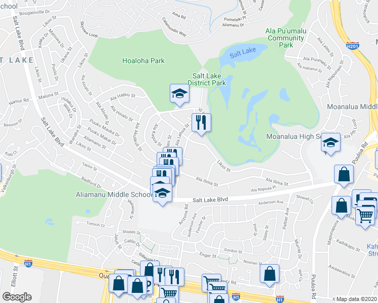 map of restaurants, bars, coffee shops, grocery stores, and more near 962 Ala Lilikoi Street in Honolulu