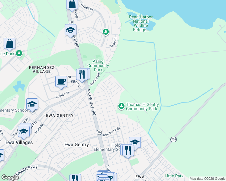 map of restaurants, bars, coffee shops, grocery stores, and more near 91-1841 Keaunui Drive in Ewa Beach