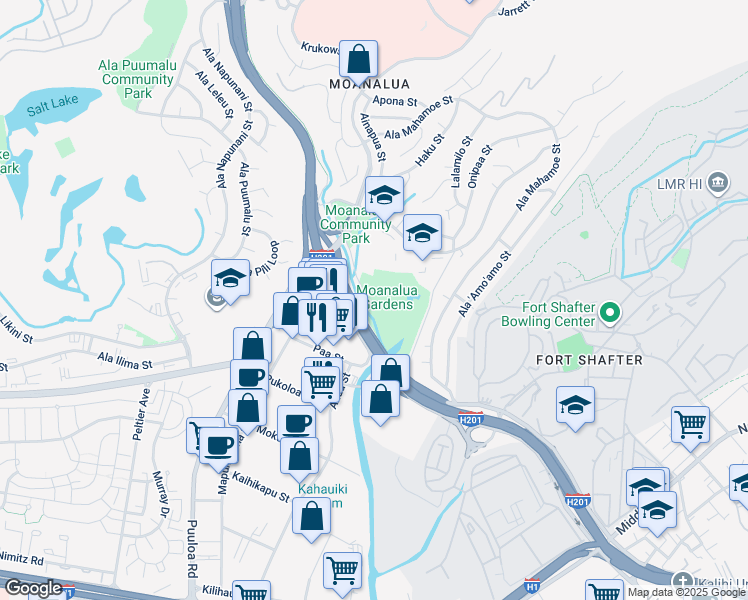 map of restaurants, bars, coffee shops, grocery stores, and more near 2850 Moanalua Road in Honolulu