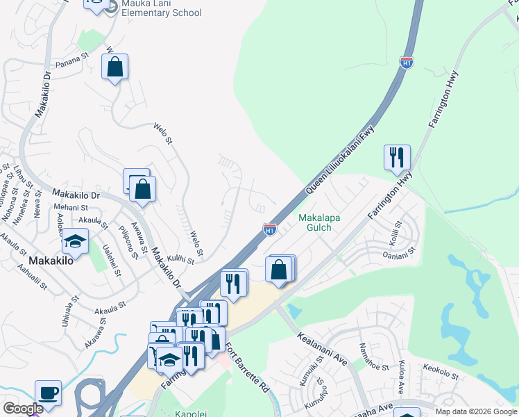 map of restaurants, bars, coffee shops, grocery stores, and more near 92-464 Hoanu Street in Kapolei