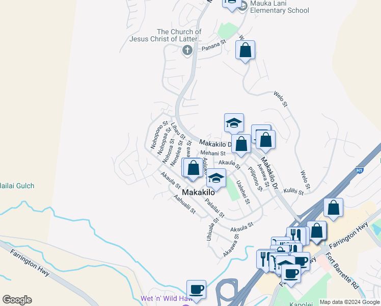 map of restaurants, bars, coffee shops, grocery stores, and more near 92-653 Newa Street in Kapolei