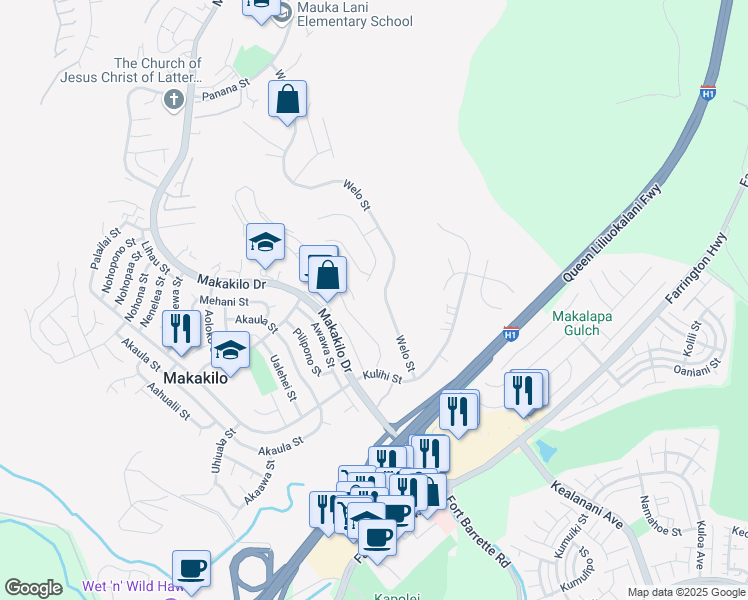 map of restaurants, bars, coffee shops, grocery stores, and more near 92-640 Welo Street in Kapolei