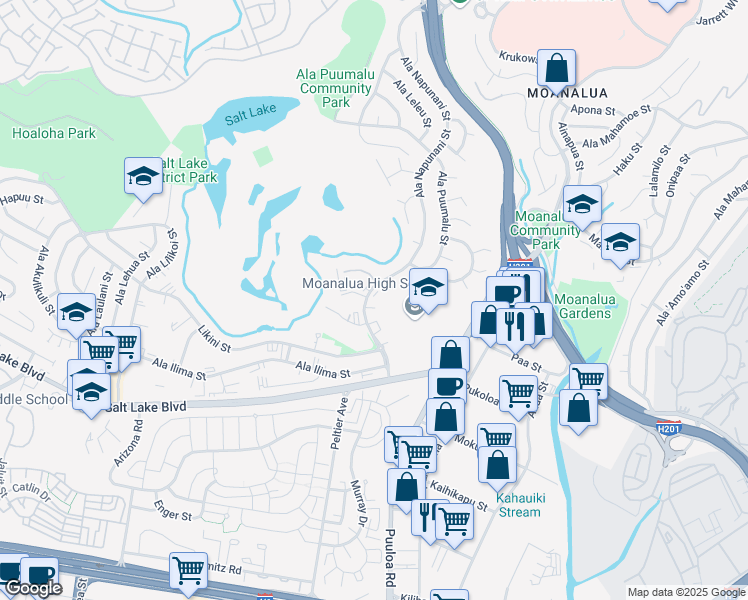 map of restaurants, bars, coffee shops, grocery stores, and more near 1121 Ala Napunani Street in Honolulu