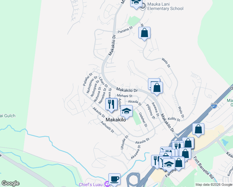 map of restaurants, bars, coffee shops, grocery stores, and more near 92-675 Mehani Street in Kapolei