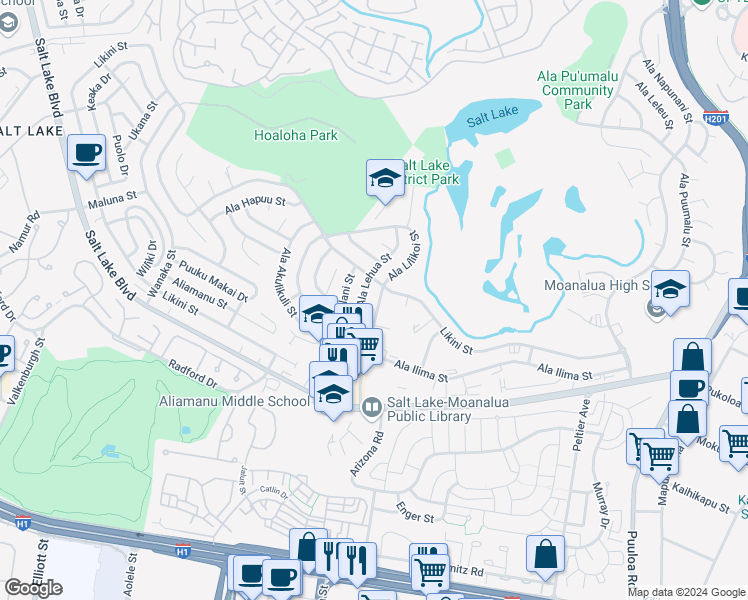 map of restaurants, bars, coffee shops, grocery stores, and more near 962 Ala Lilikoi Street in Honolulu