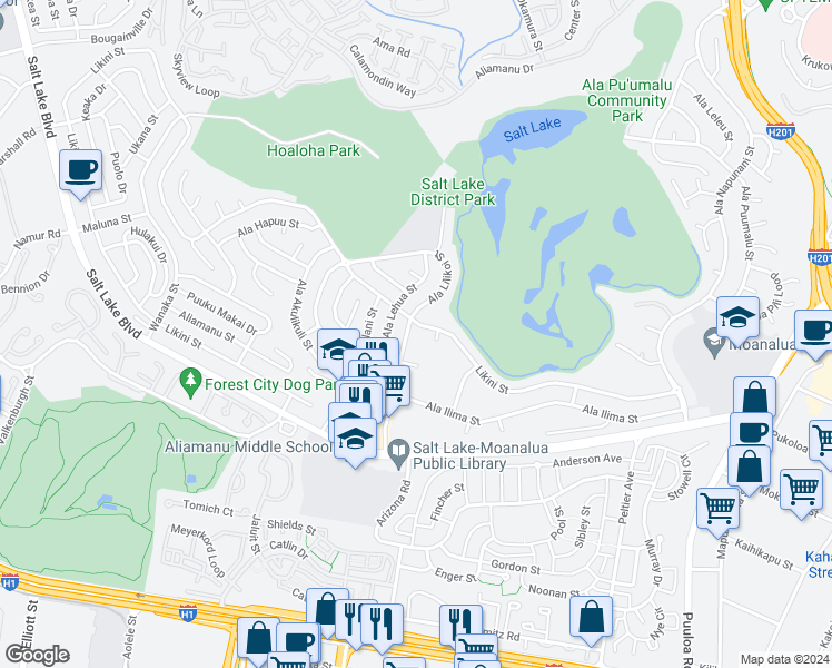 map of restaurants, bars, coffee shops, grocery stores, and more near 962 Ala Lilikoi Street in Honolulu