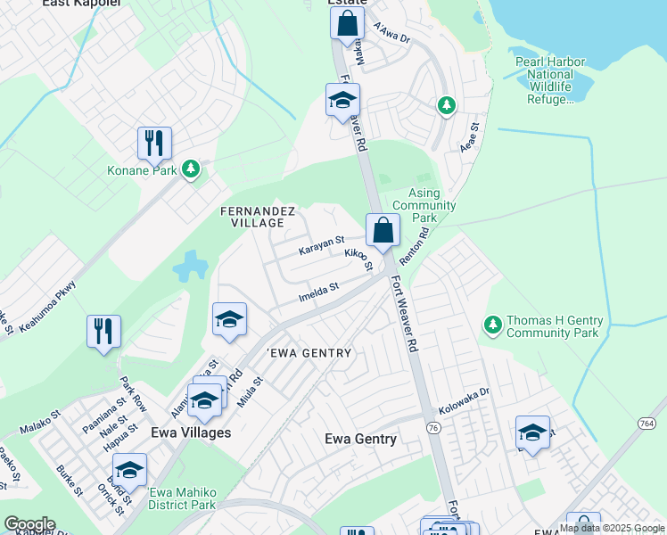 map of restaurants, bars, coffee shops, grocery stores, and more near 91-1352 Hoopio Street in Ewa Beach
