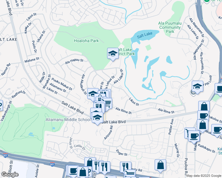 map of restaurants, bars, coffee shops, grocery stores, and more near 955 Ala Lilikoi Street in Honolulu
