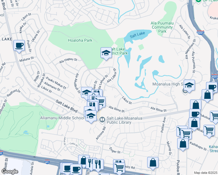 map of restaurants, bars, coffee shops, grocery stores, and more near in Honolulu