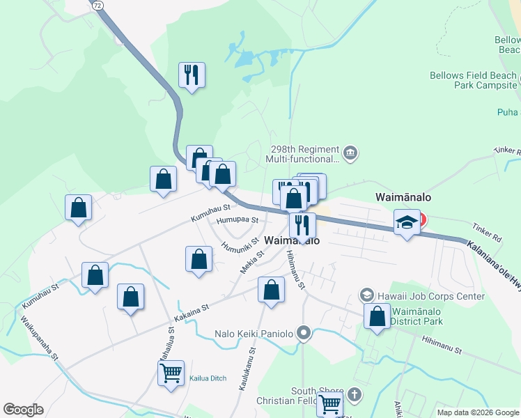 map of restaurants, bars, coffee shops, grocery stores, and more near 41 Kalanianaʻole Highway in Waimanalo