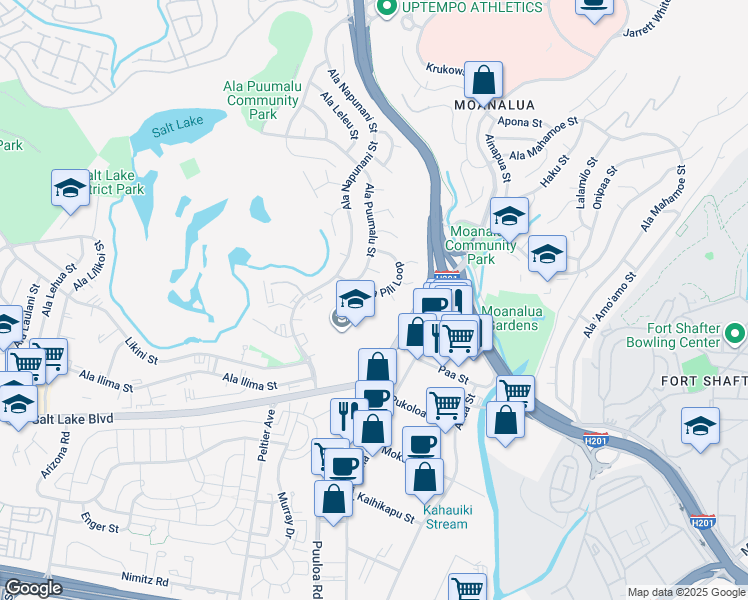 map of restaurants, bars, coffee shops, grocery stores, and more near 1235 Ala Pili Loop in Honolulu