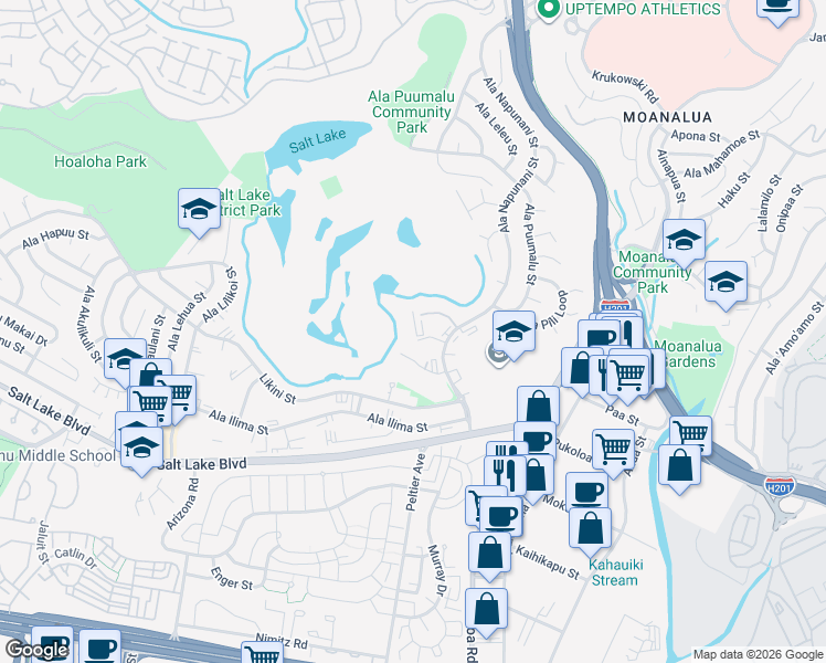 map of restaurants, bars, coffee shops, grocery stores, and more near 1110 Ala Napunani Street in Honolulu