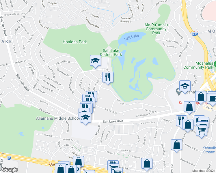 map of restaurants, bars, coffee shops, grocery stores, and more near in Honolulu