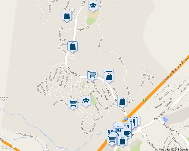 map of restaurants, bars, coffee shops, grocery stores, and more near 92-1415 Aliinui Drive in Kapolei