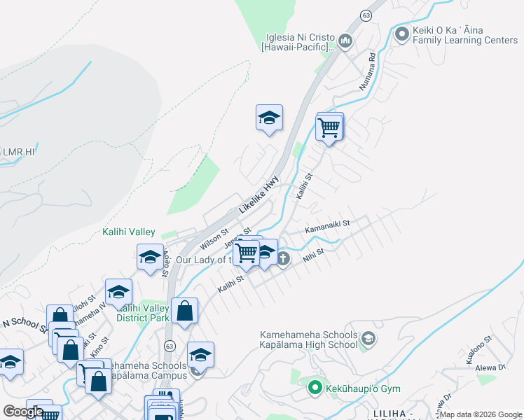 map of restaurants, bars, coffee shops, grocery stores, and more near 2372 Jennie Street in Honolulu