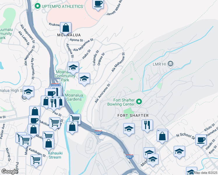 map of restaurants, bars, coffee shops, grocery stores, and more near 1477 Ala Mahamoe Street in Honolulu