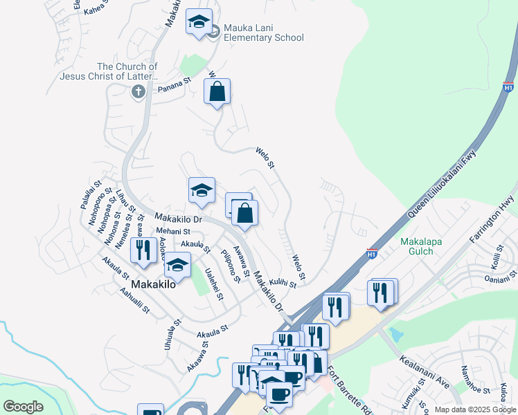 map of restaurants, bars, coffee shops, grocery stores, and more near 92-720 Kuhoho Place in Kapolei