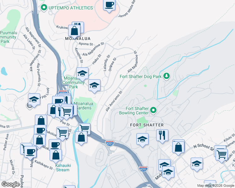 map of restaurants, bars, coffee shops, grocery stores, and more near 1477 Ala Mahamoe Street in Honolulu